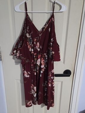 SHEIN Burgundy Floral Cold-Shoulder Slip Dress